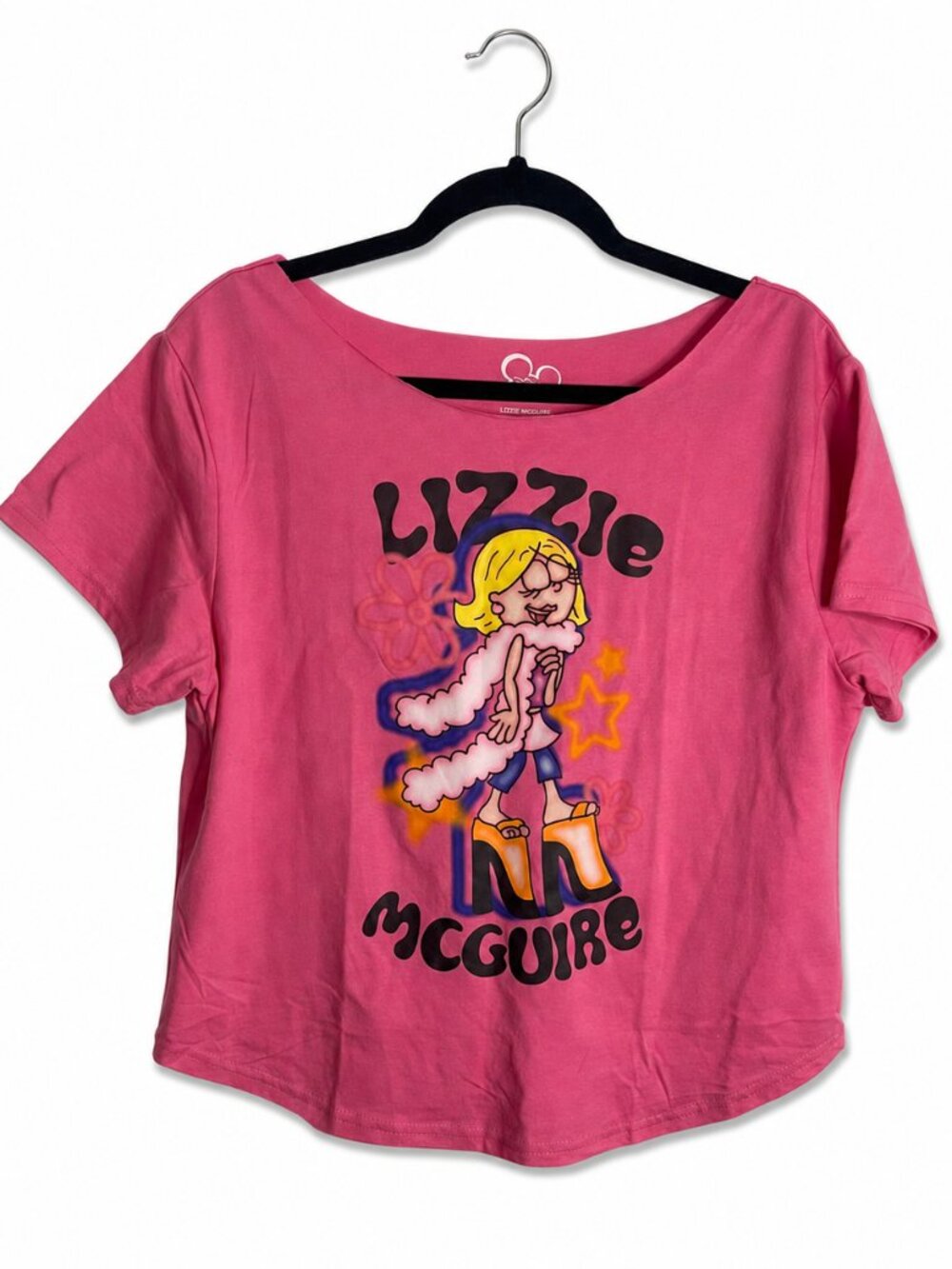 Lizzie McGuire Pink Off Shoulder Graphic Tee XL NWT Y2K